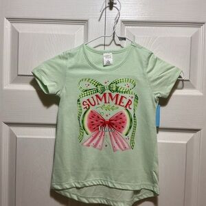 Green and Pink Short Sleeve Tee with Summer Vibes Design